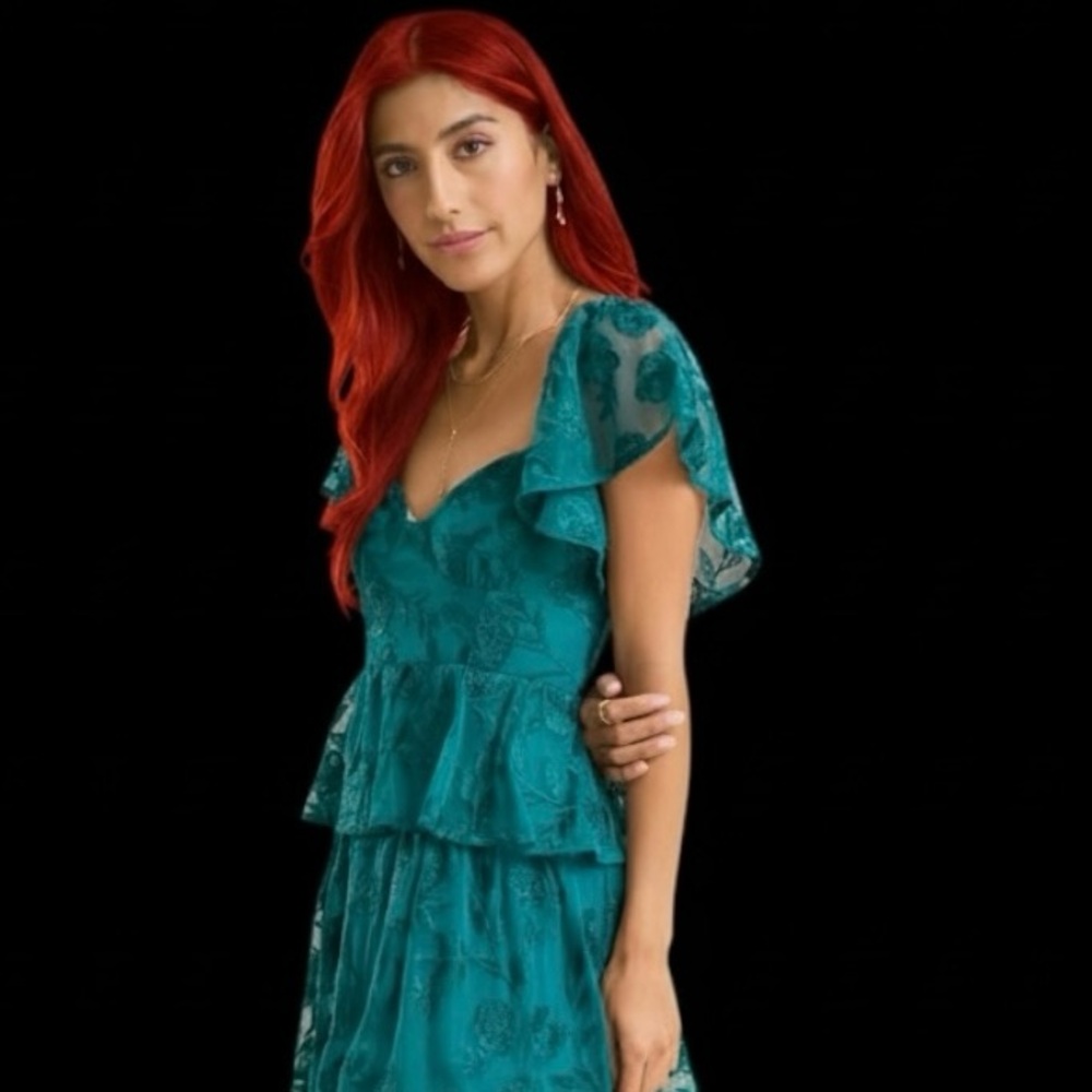 Altar'd State Arula Size XL~X Roxanne Layered Maxi Dress Emerald Green NWT - Picture 4 of 7